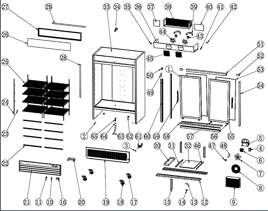 53� Glass Door Refrigerated Merchandiser - 2 Door Slide