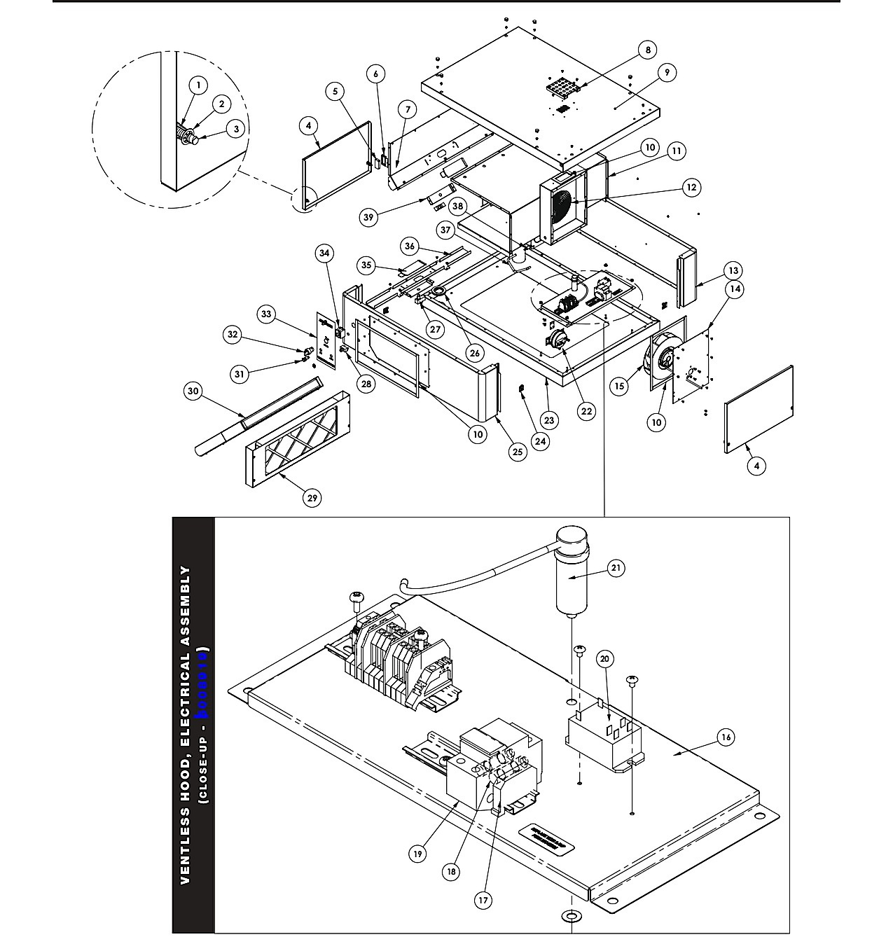 VENTLESS HOOD, FINAL FLOOR & ELECTRICAL PARTS LIST