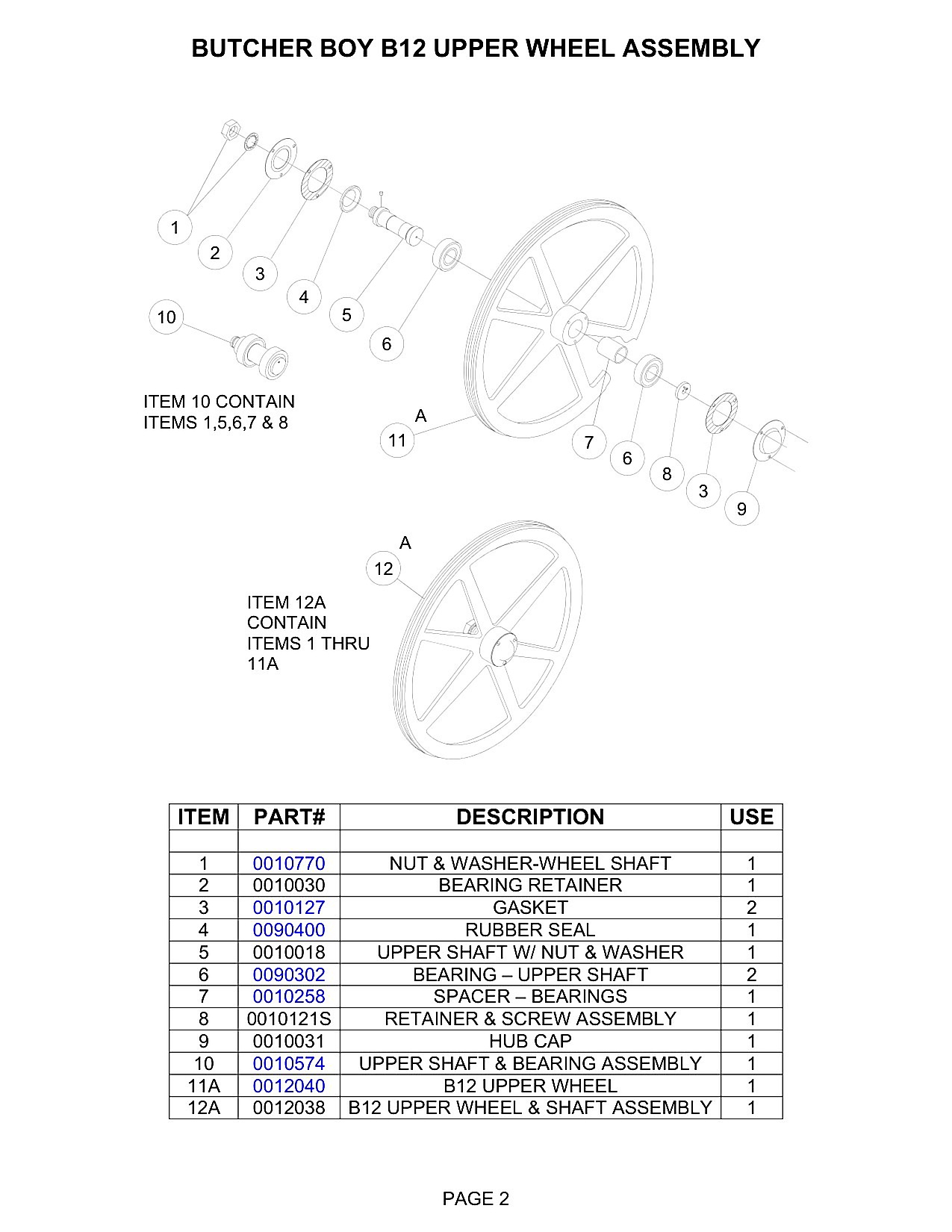 Butcher Boy B12 Upper Wheel Assembly