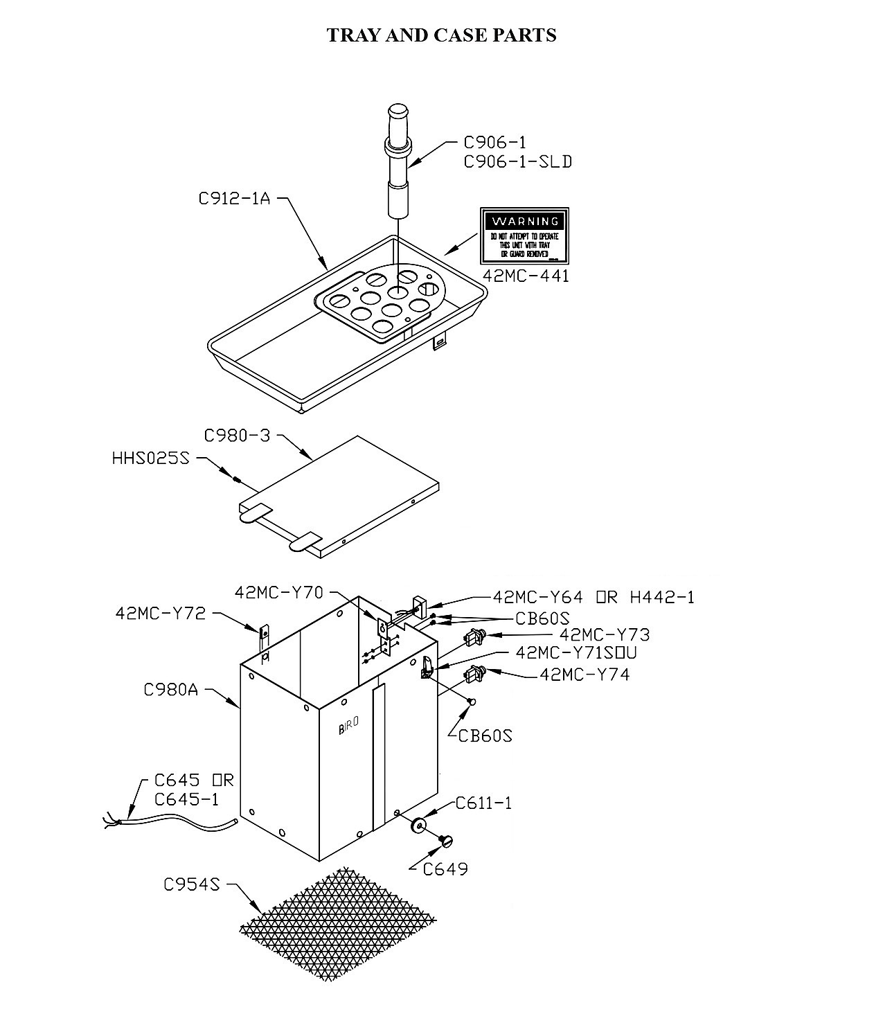 TRAY AND CASE PARTS LIST