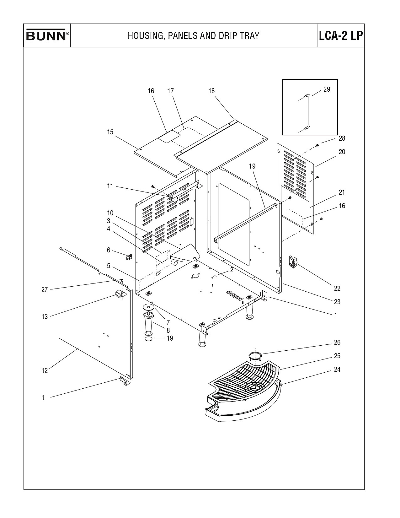 HOUSING, PANELS AND DRIP TRAY