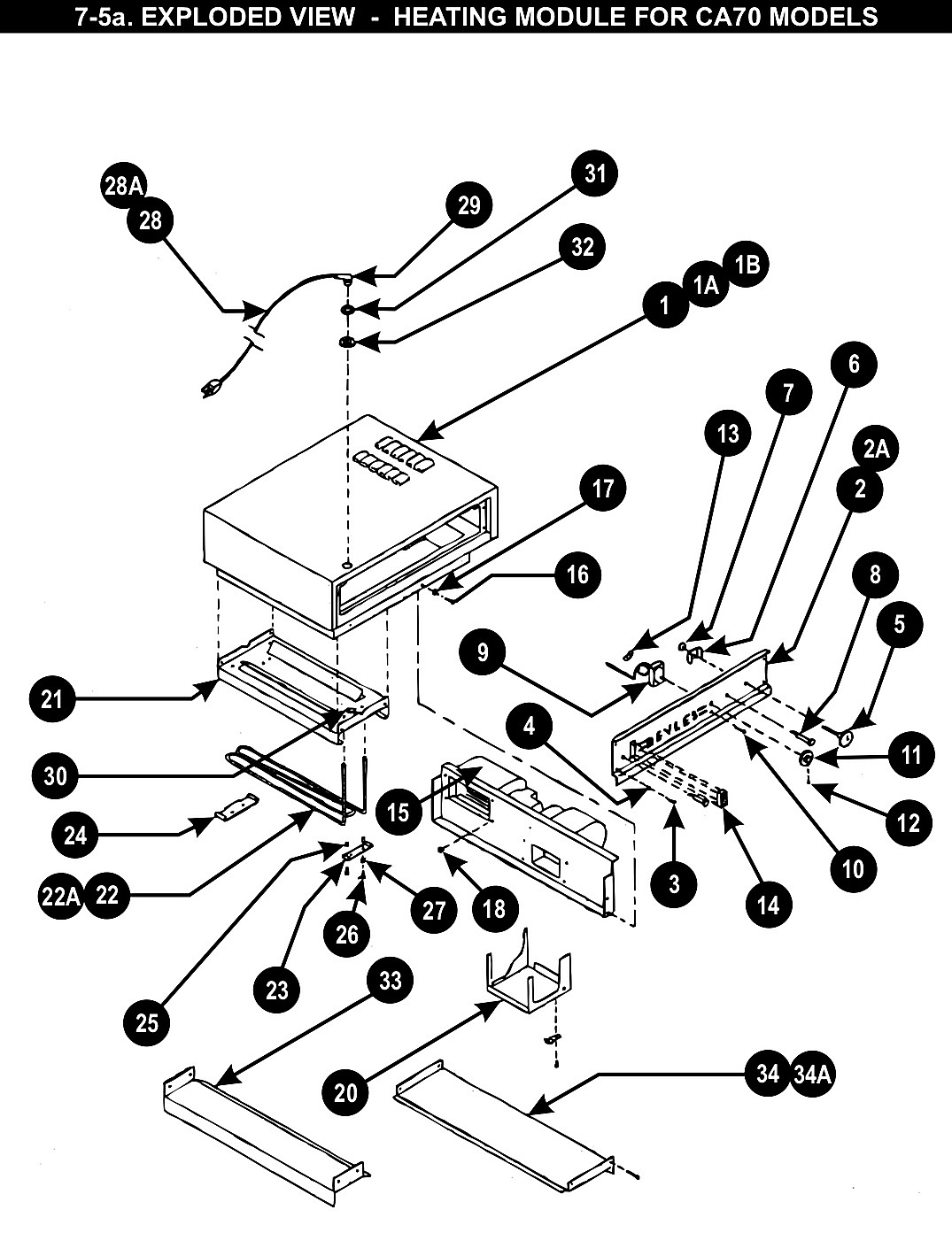 7-5a. EXPLODED VIEW - HEATING MODULE FOR CA70 MODELS