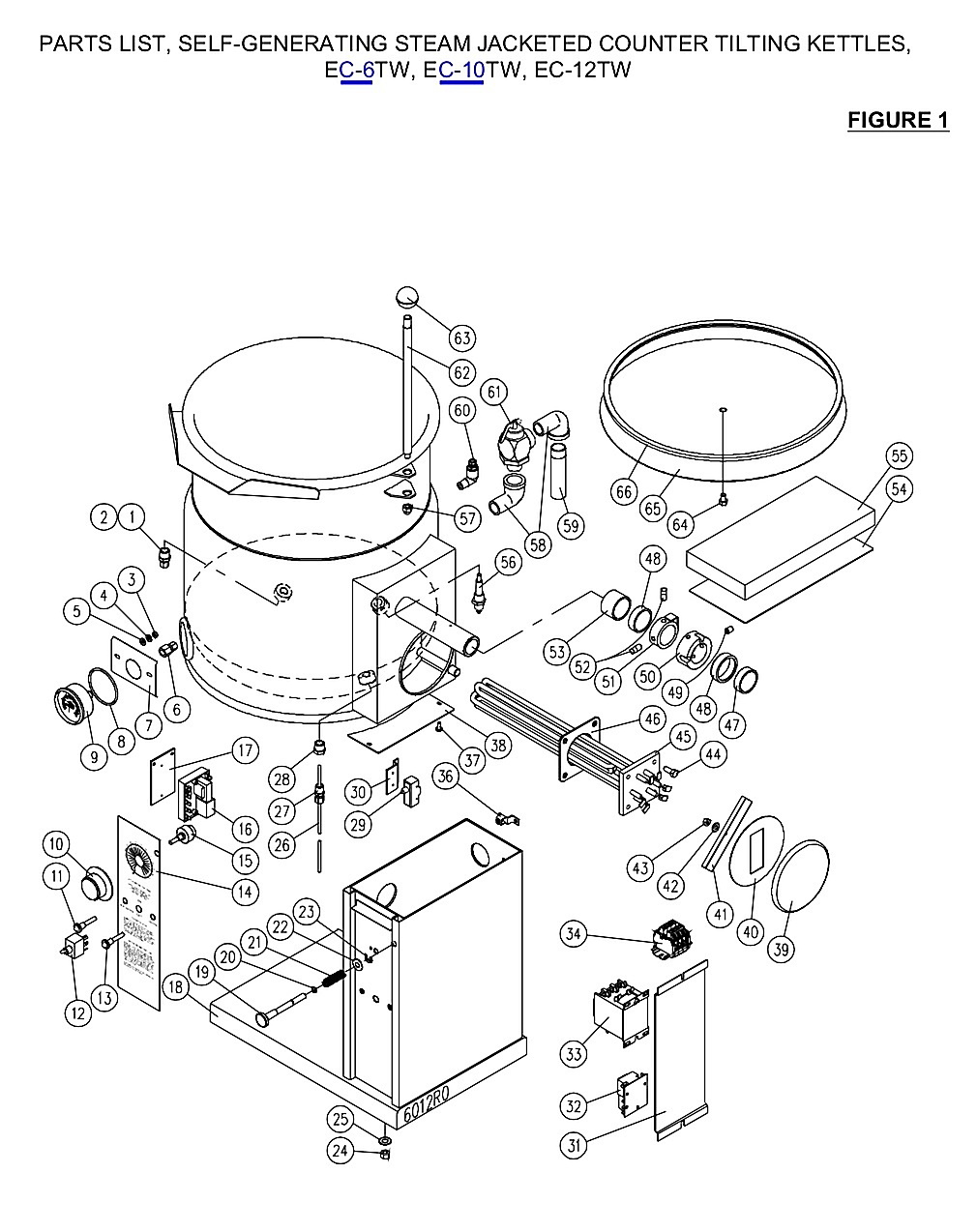 PARTS LIST, SELF-GENERATING STEAM JACKETED COUNTER TILTING KETTLES, EC-6TW, EC-10TW, EC-12TW