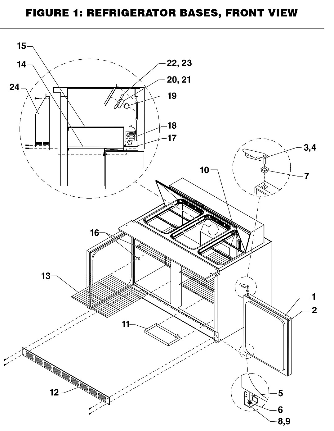 REFRIGERATOR BASES, FRONT VIEW