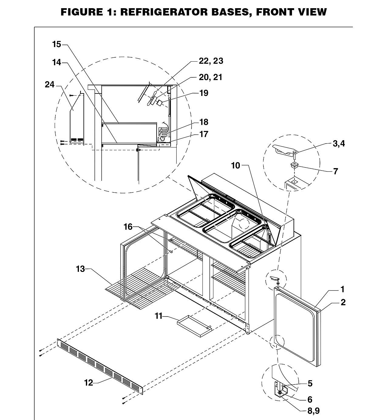 REFRIGERATOR BASES, FRONT VIEW