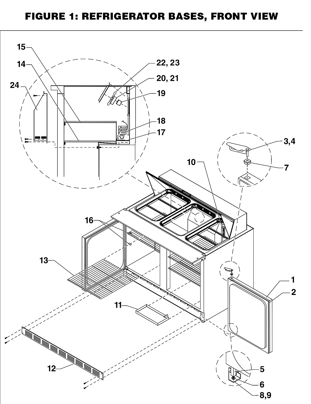 FIGURE 1: REFRIGERATOR BASES, FRONT VIEW