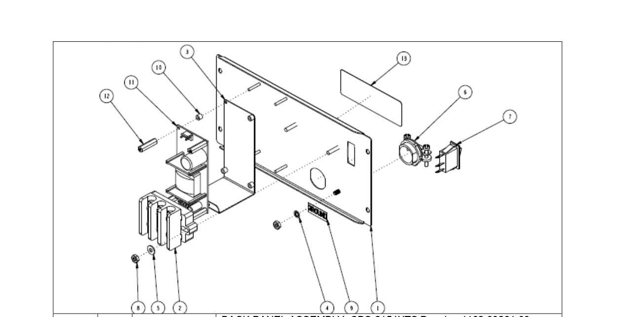 BACK PANEL ASSEMBLY, CBS-2151XTS Drawing