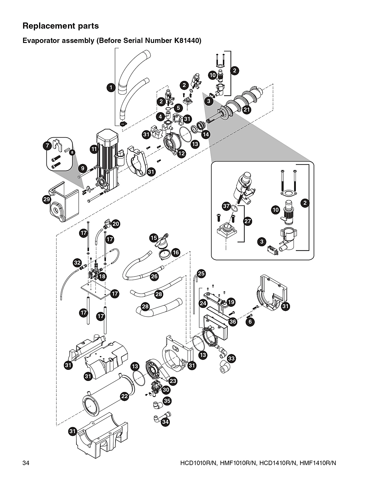 Evaporator assembly (Before Serial Number K81440)