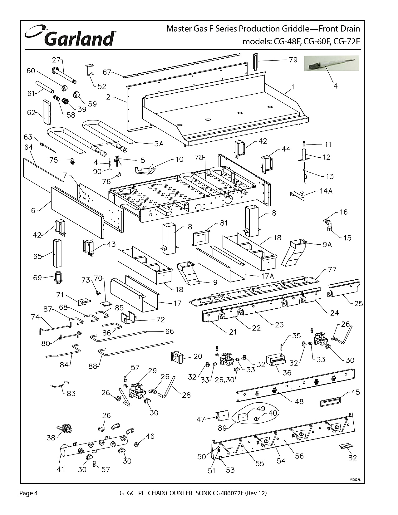 Master Gas F Series Production Griddle�Front Drain