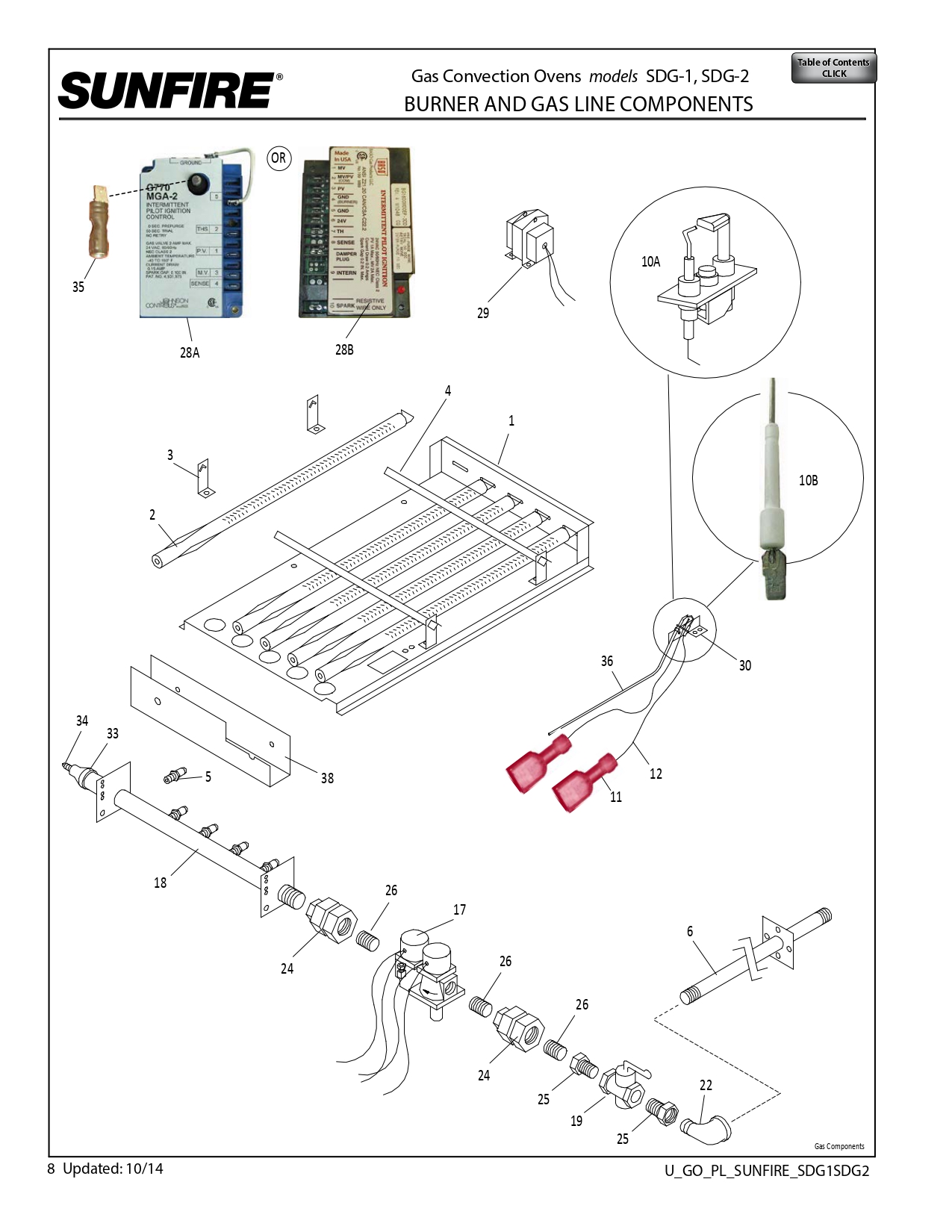 BURNER AND GAS LINE COMPONENTS