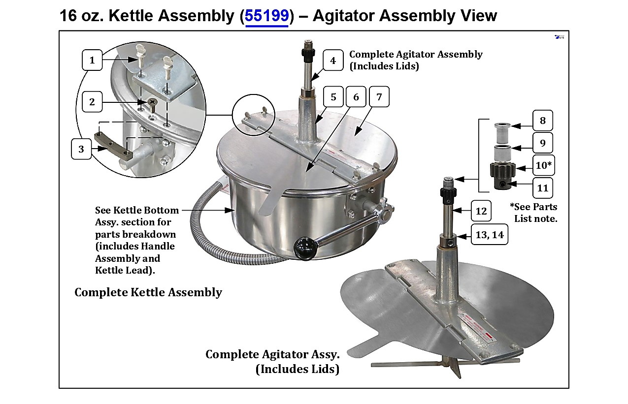 16 oz. Kettle Assembly (55199) � Agitator Assembly View