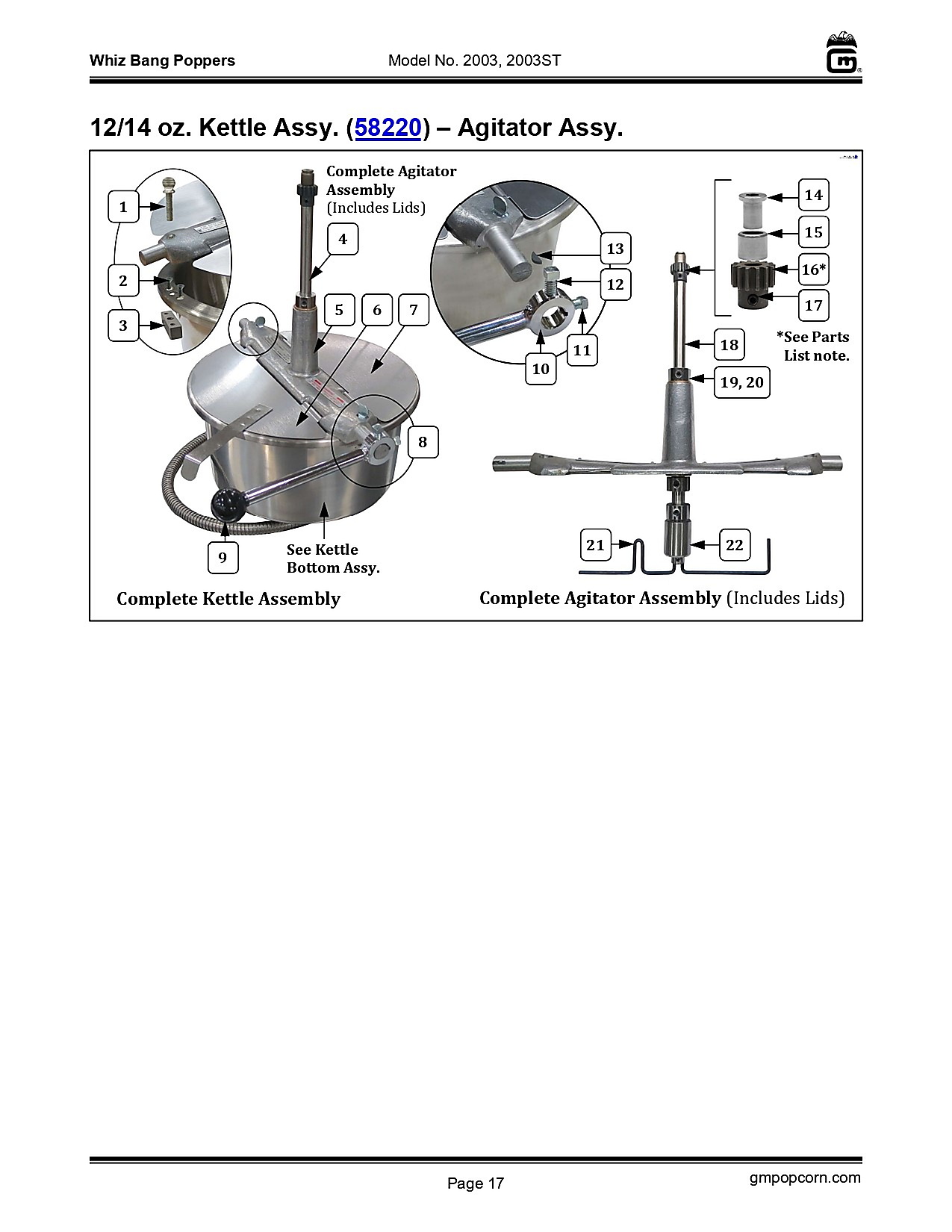 12/14 oz. Kettle Assy. (58220) � Agitator Assy.