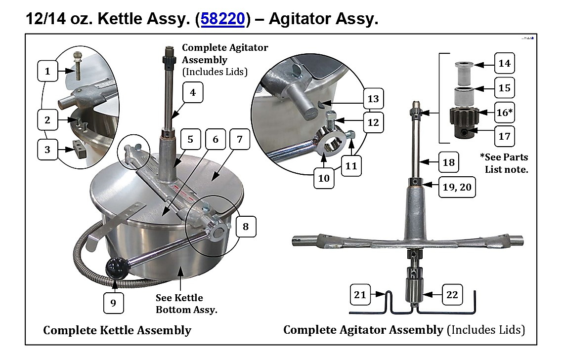 12/14 oz. Kettle Assy. (58220) � Agitator Assy