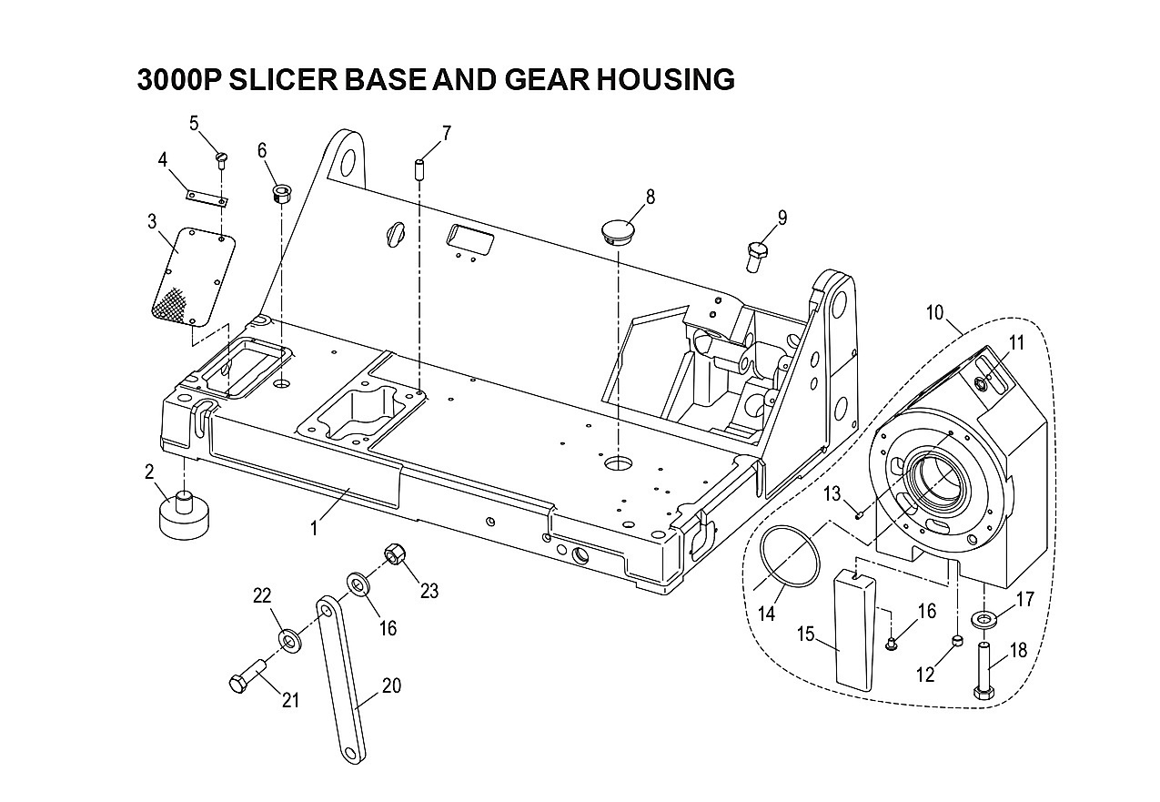 3000P SLICER BASE AND GEAR HOUSING