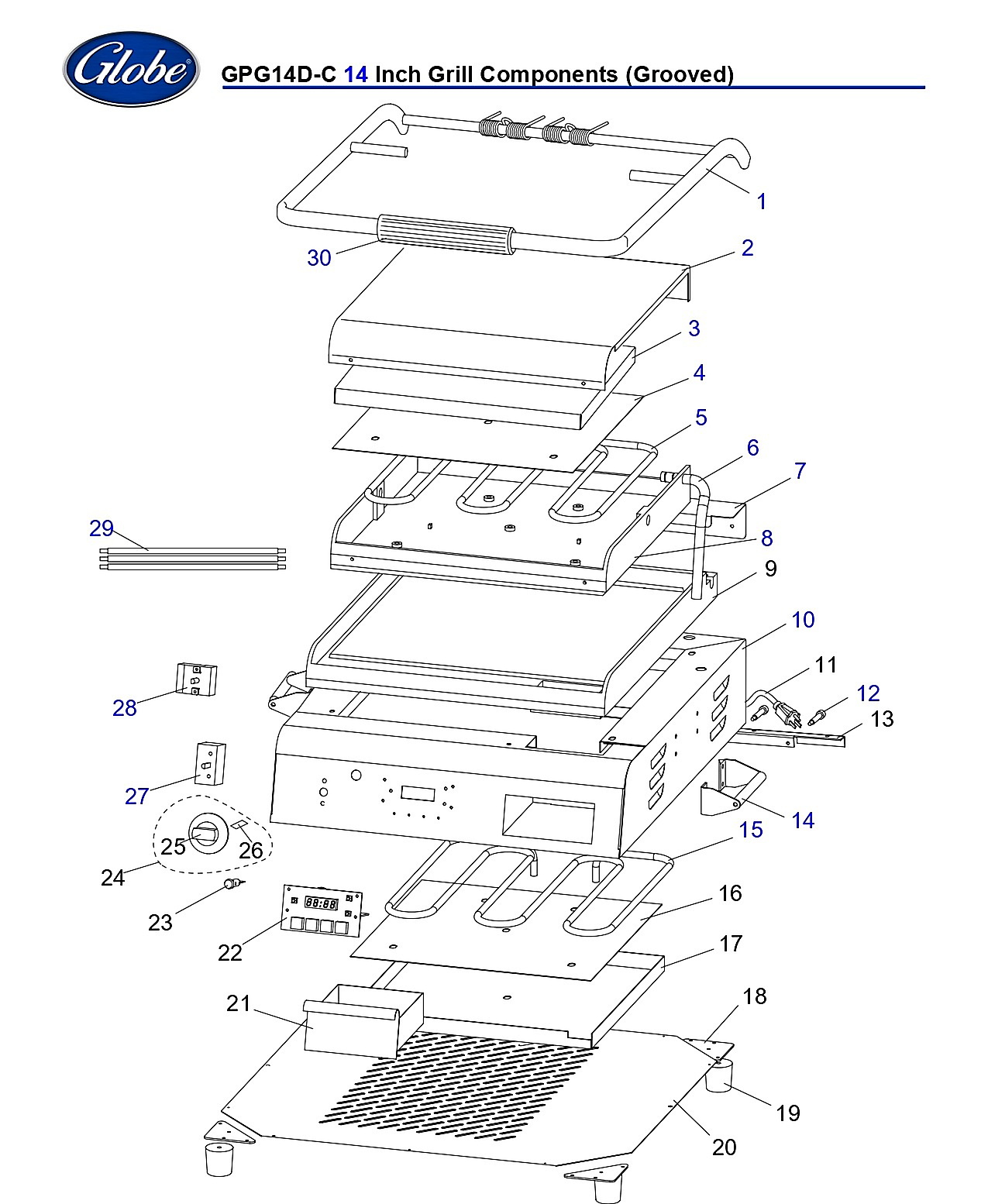 GPG14D-C 14 Inch Grill Components (Grooved)