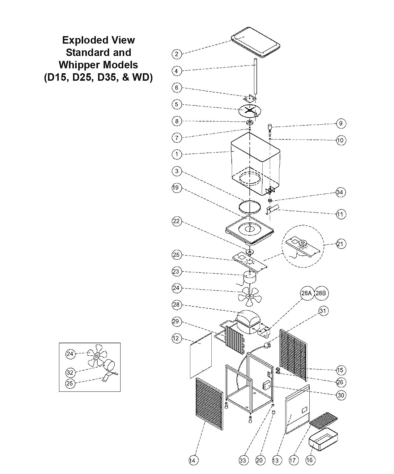 Exploded View Standard and  Whipper Models D15, D25, D35, & WD)