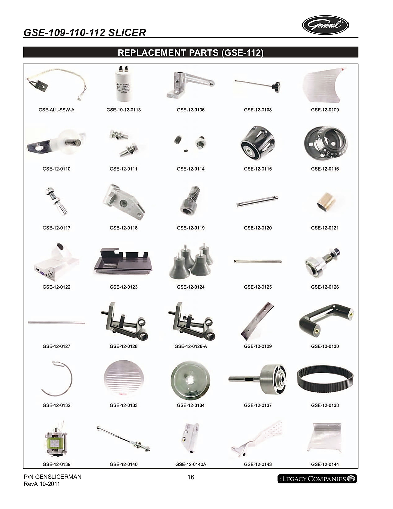 REPLACEMENT PARTS (GSE-112)