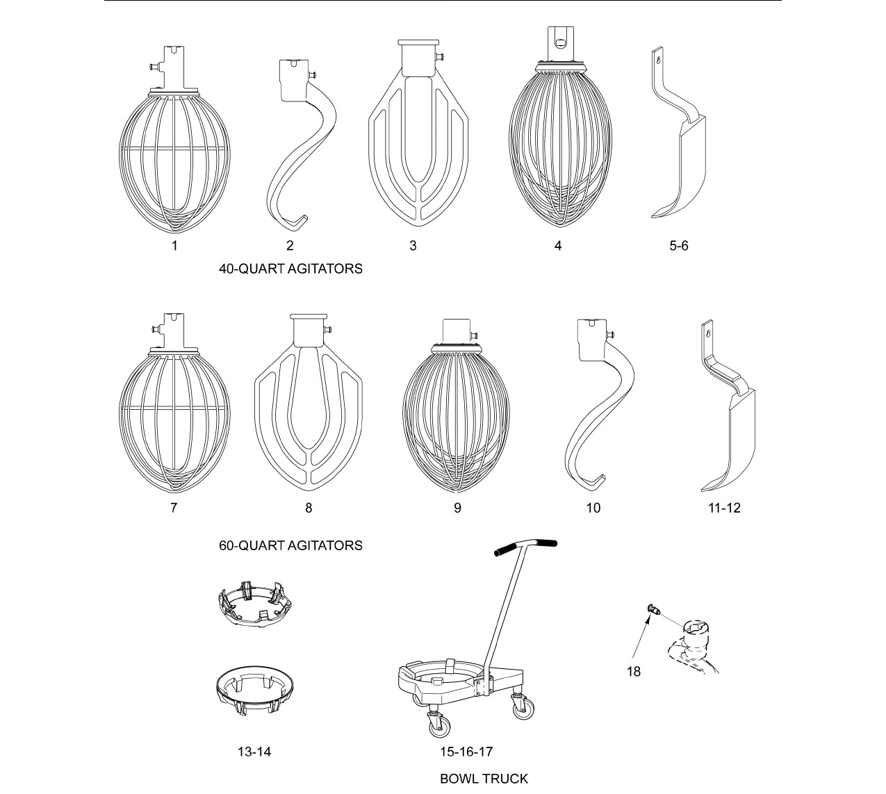 AGITATORS AND ACCESSORIES (40 & 60 QUART)