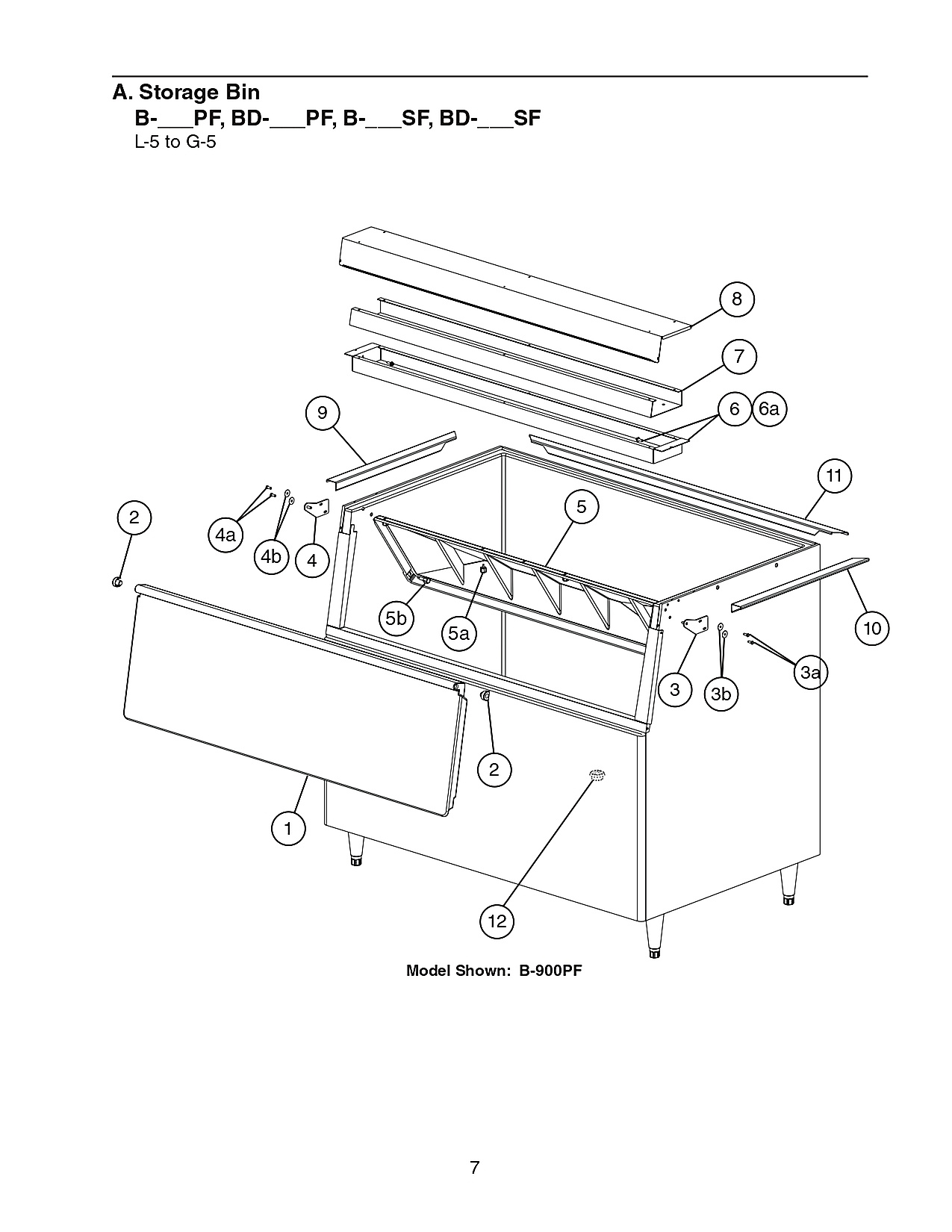 A. Storage Bin B-___PF, BD-___PF, B-___SF, BD-___SF L-5 to G-5