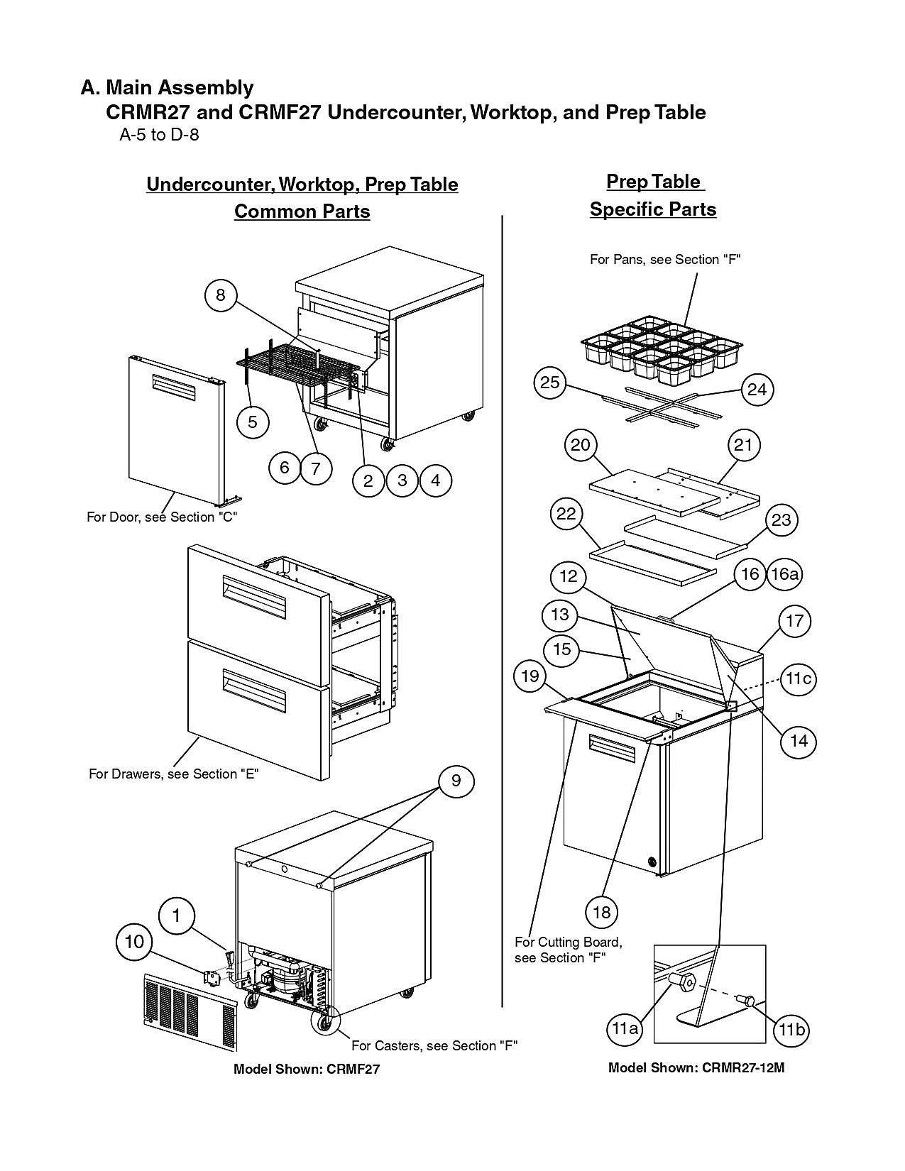 Main Assembly CRMR27 and CRMF27 Undercounter, Worktop, and Prep Table