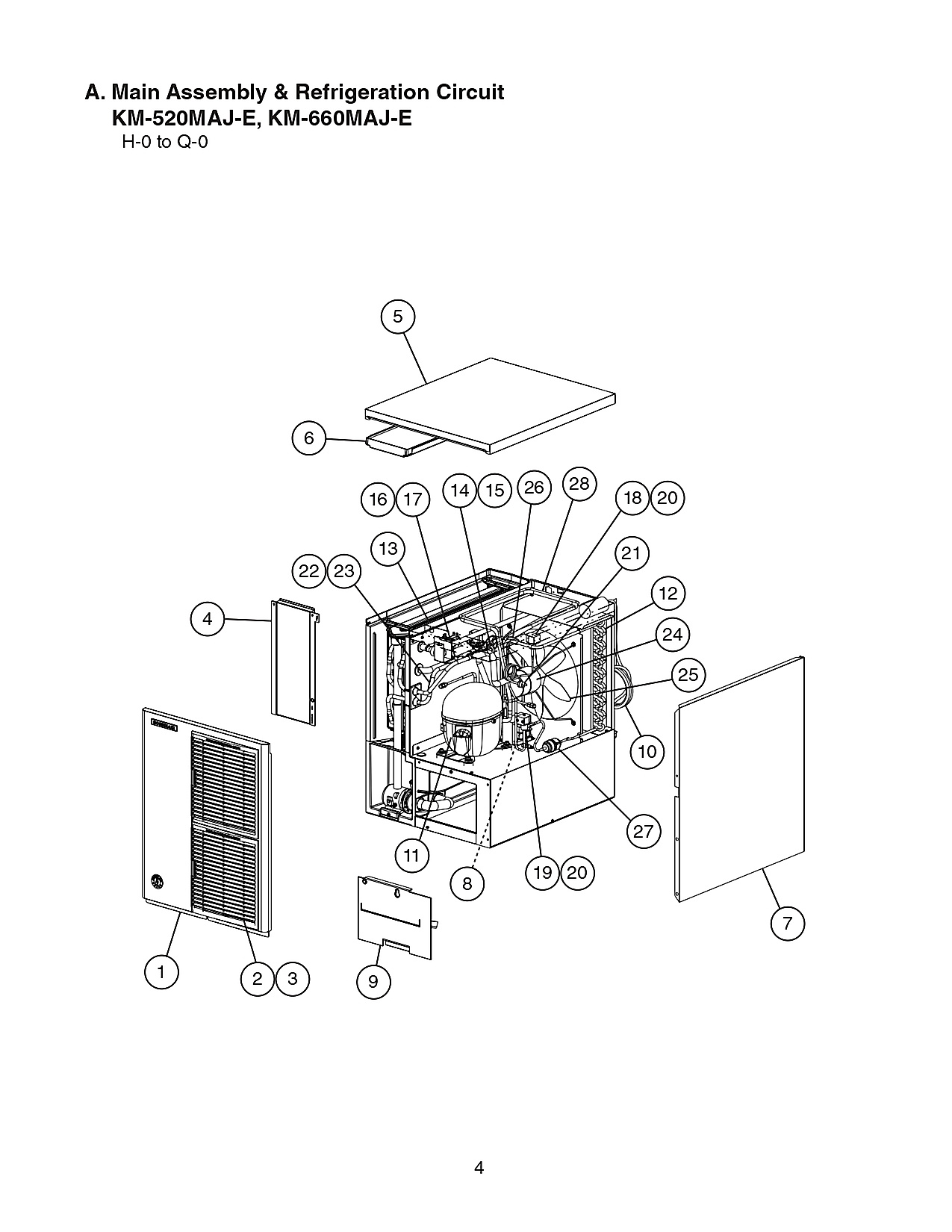 A. Main Assembly & Refrigeration Circuit KM-520MAJ-E, KM-660MAJ-E