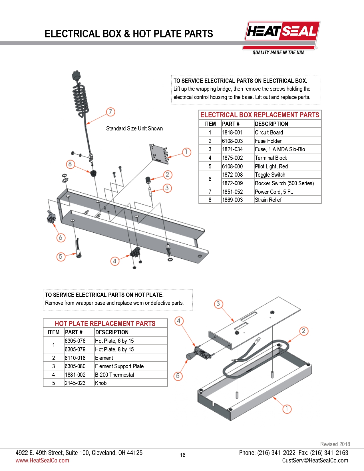 ELECTRICAL BOX & HOT PLATE PARTS