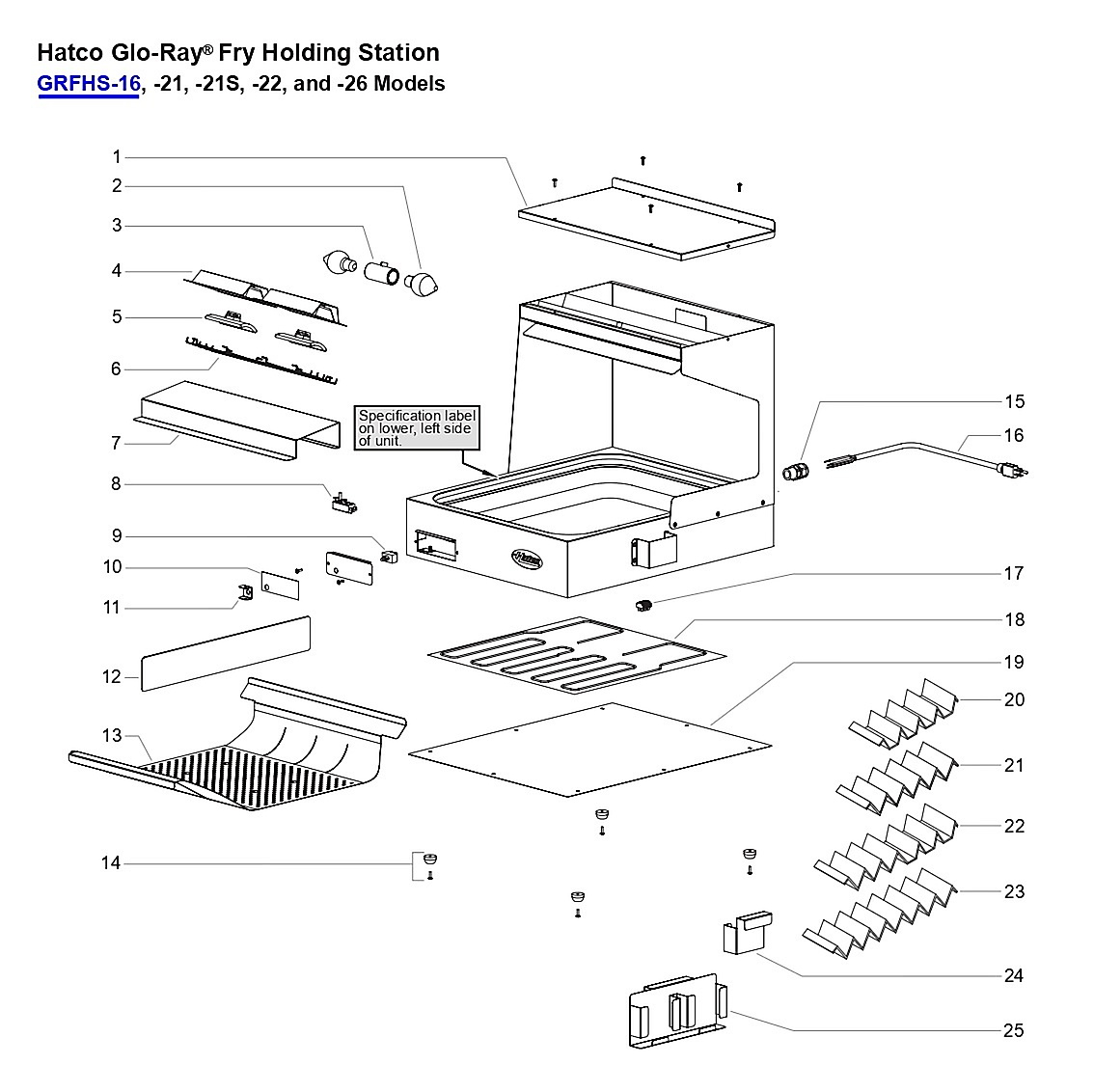 Hatco Glo-Ray� Fry Holding Station GRFHS-16, -21, -21S, -22, and -26 Models