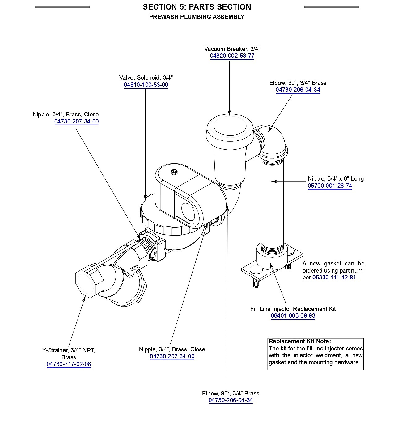 PREWASH PLUMBING ASSEMBLY