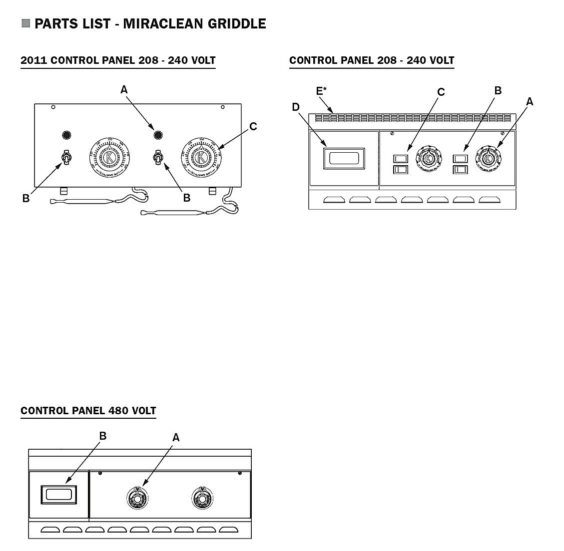 PARTS LIST - MIRACLEAN GRIDDLE