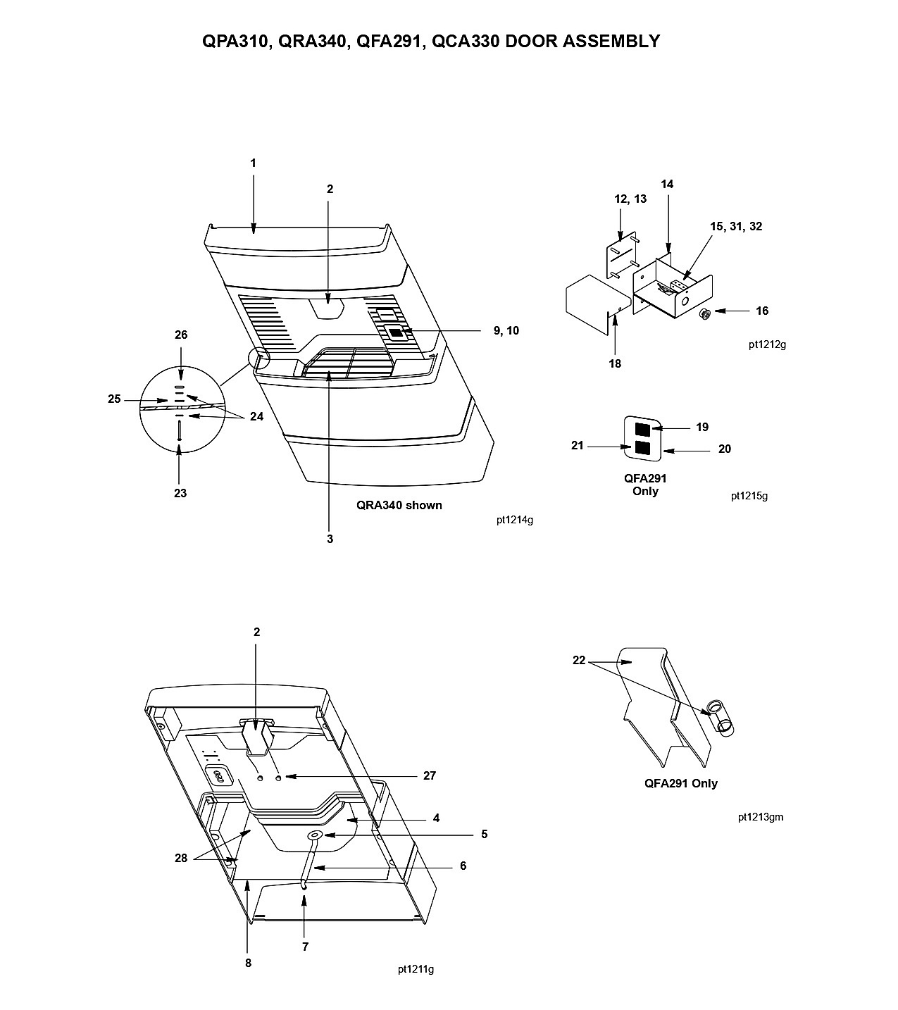 QPA310, QRA340, QFA291, QCA330 DOOR ASSEMBLY