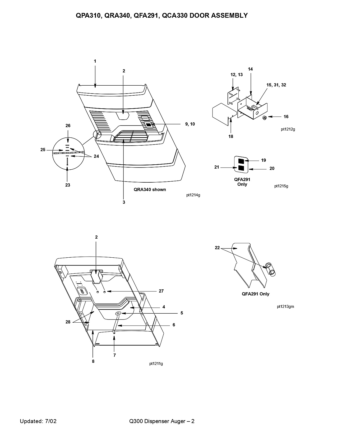 QPA310, QRA340, QFA291, QCA330 DOOR ASSEMBLY