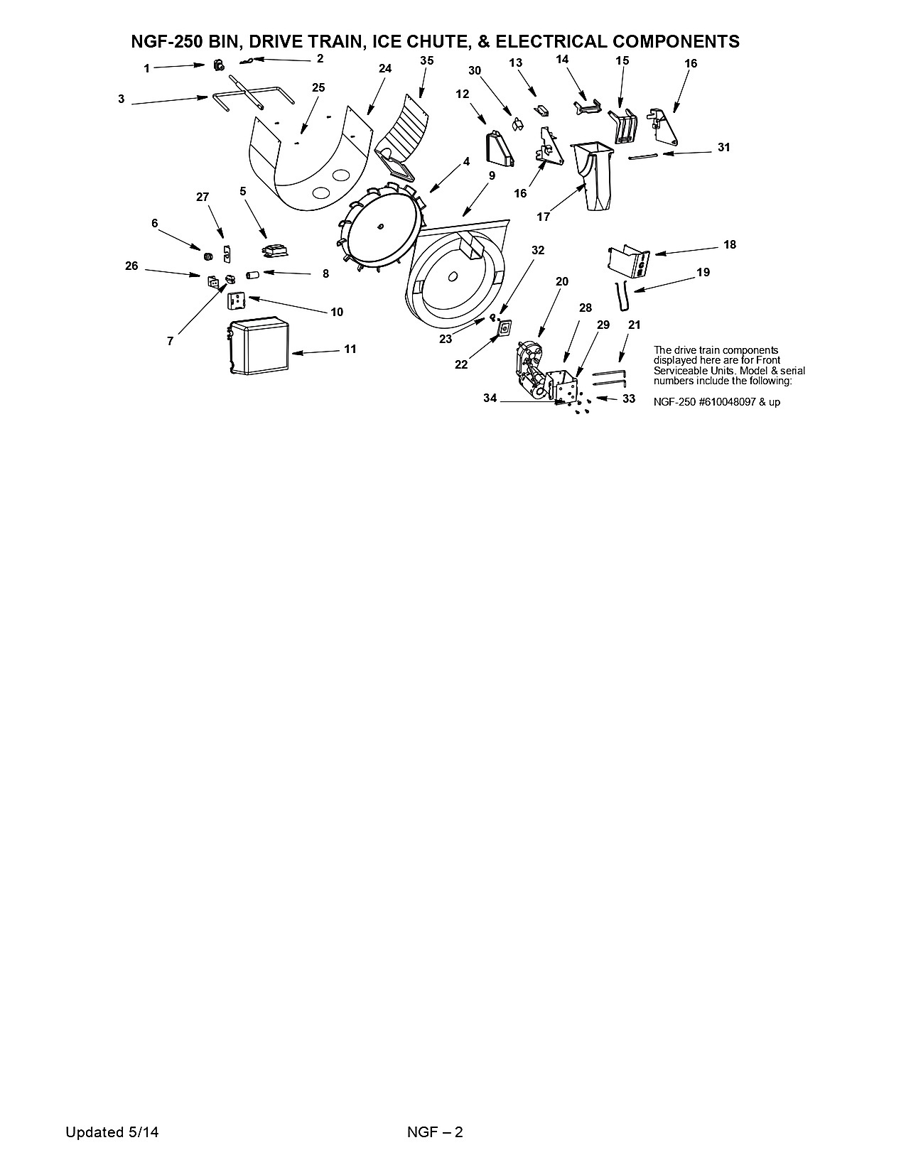 NGF-250 BIN, DRIVE TRAIN, ICE CHUTE, & ELECTRICAL COMPONENTS