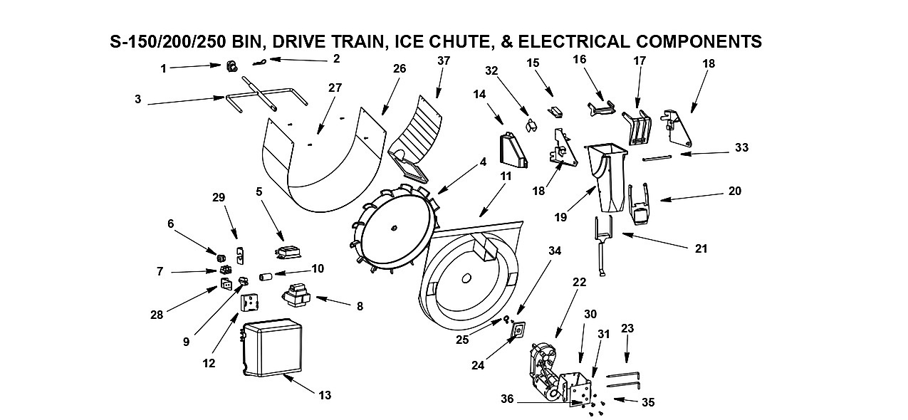 BIN, DRIVE TRAIN, ICE CHUTE, & ELECTRICAL COMPONENTS
