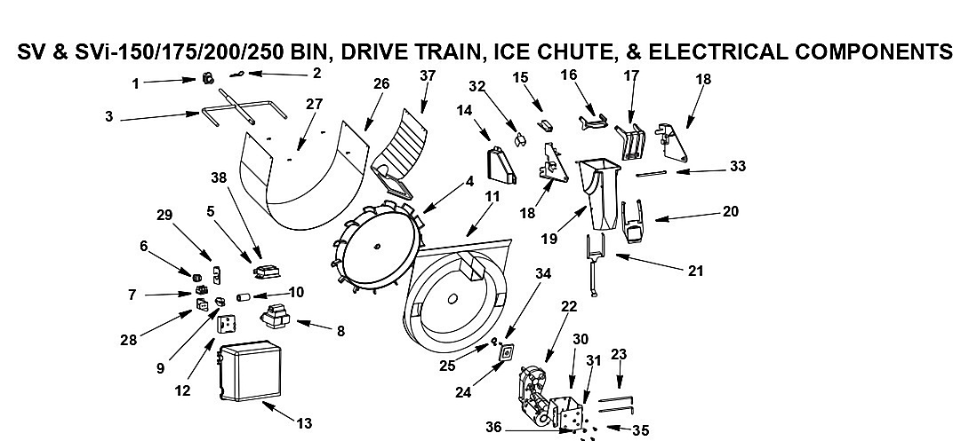 SV & SVi-150/175/200/250 BIN, DRIVE TRAIN, ICE CHUTE, & ELECTRICAL COMPONENTS
