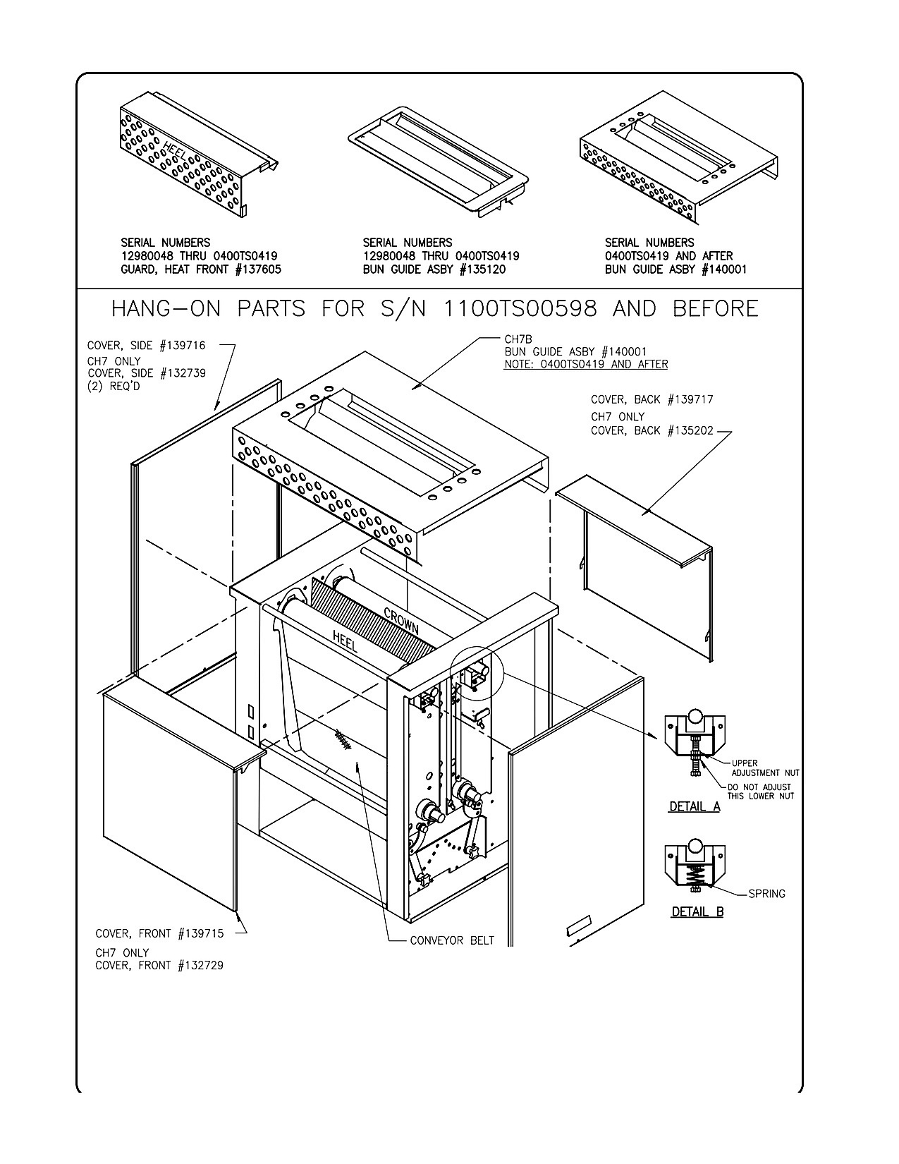 HANG-ON PARTS FOR S/N 1100TS00598 AND BEFORE