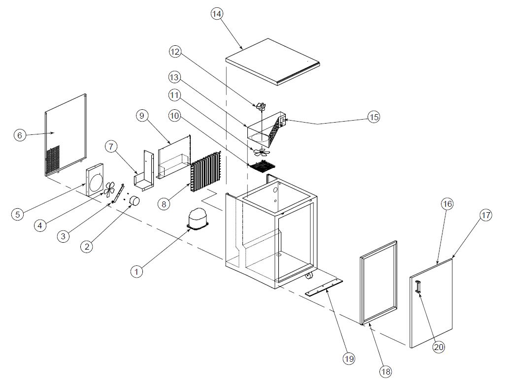 CS1DP Single Door Back Bar Cooler Parts List