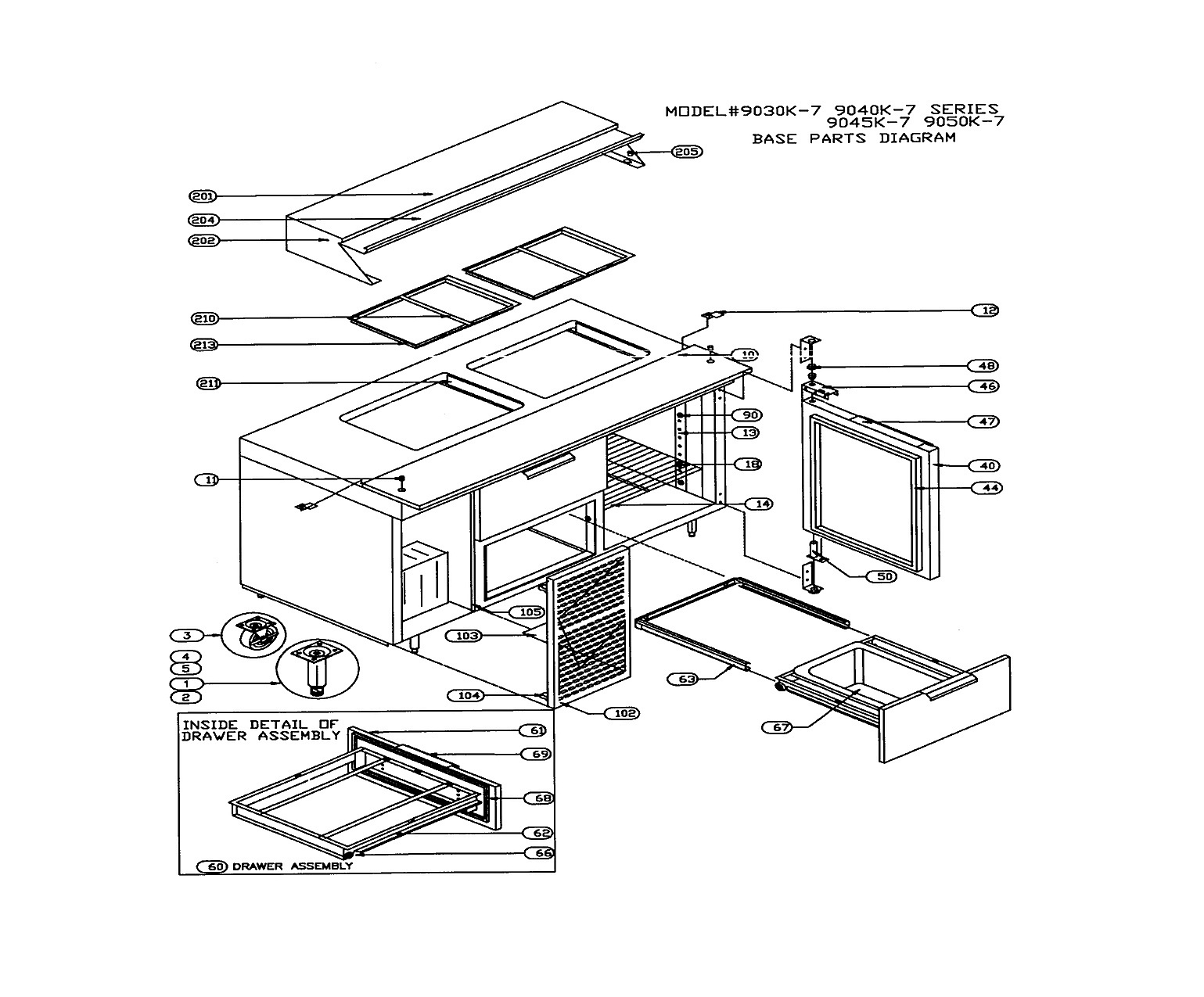 Model#9030K-7 904040K-7 Series 9045K-7 9050K-7 Base part Diagram