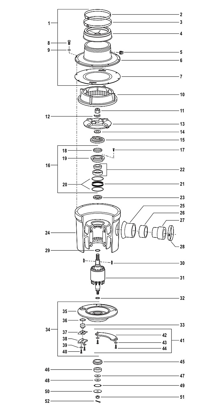 Salvajor Model 300 3 HP - 3 Phase Series J Disposer Parts Breakdown