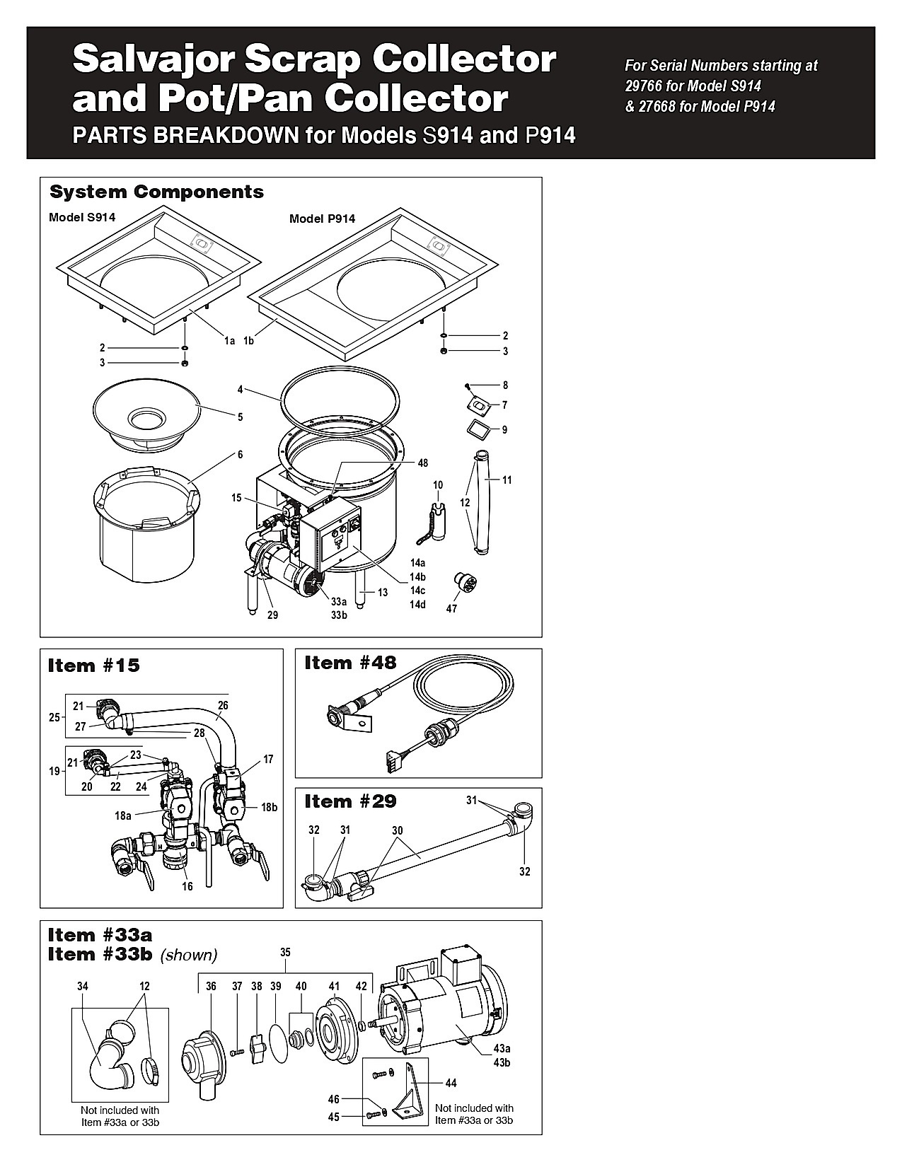 PARTS BREAKDOWN for Models S914 and P914