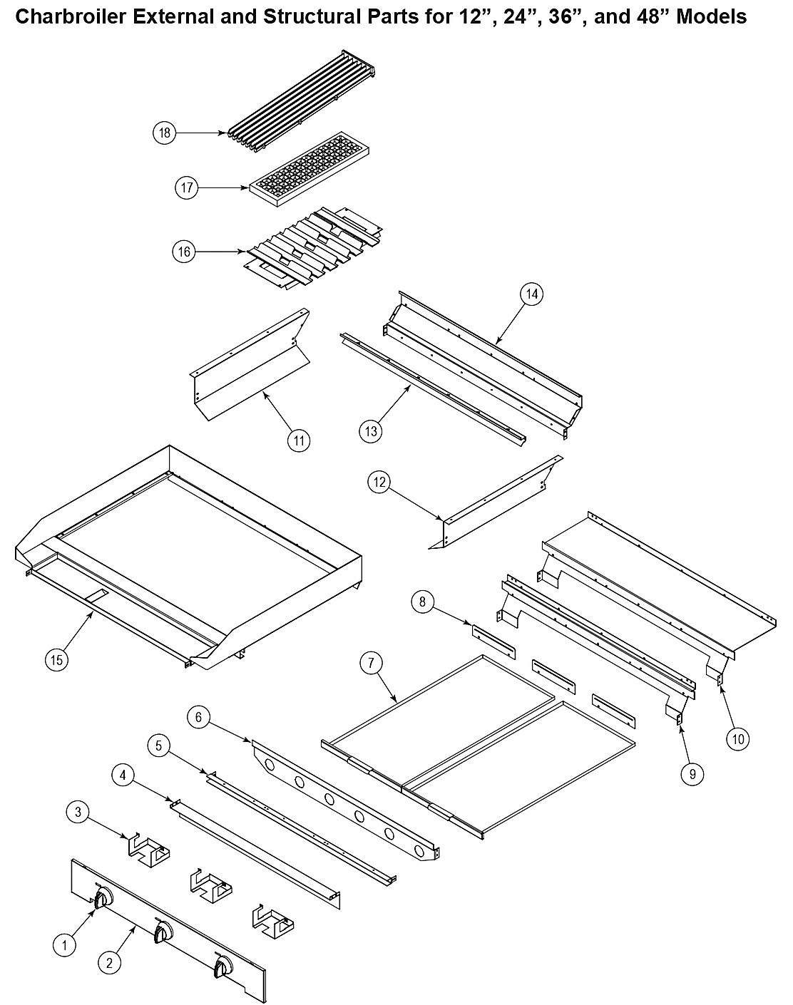 Charbroiler External and Structural Parts for 12�, 24�, 36�, and 48� Models