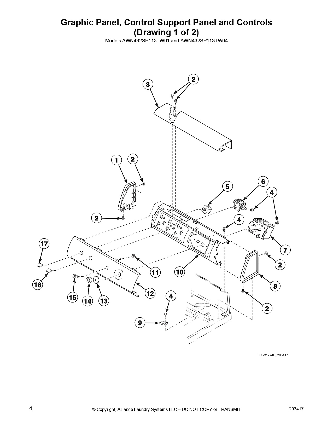 Graphic Panel, Control Support Panel and Controls (Drawing 1 of 2)