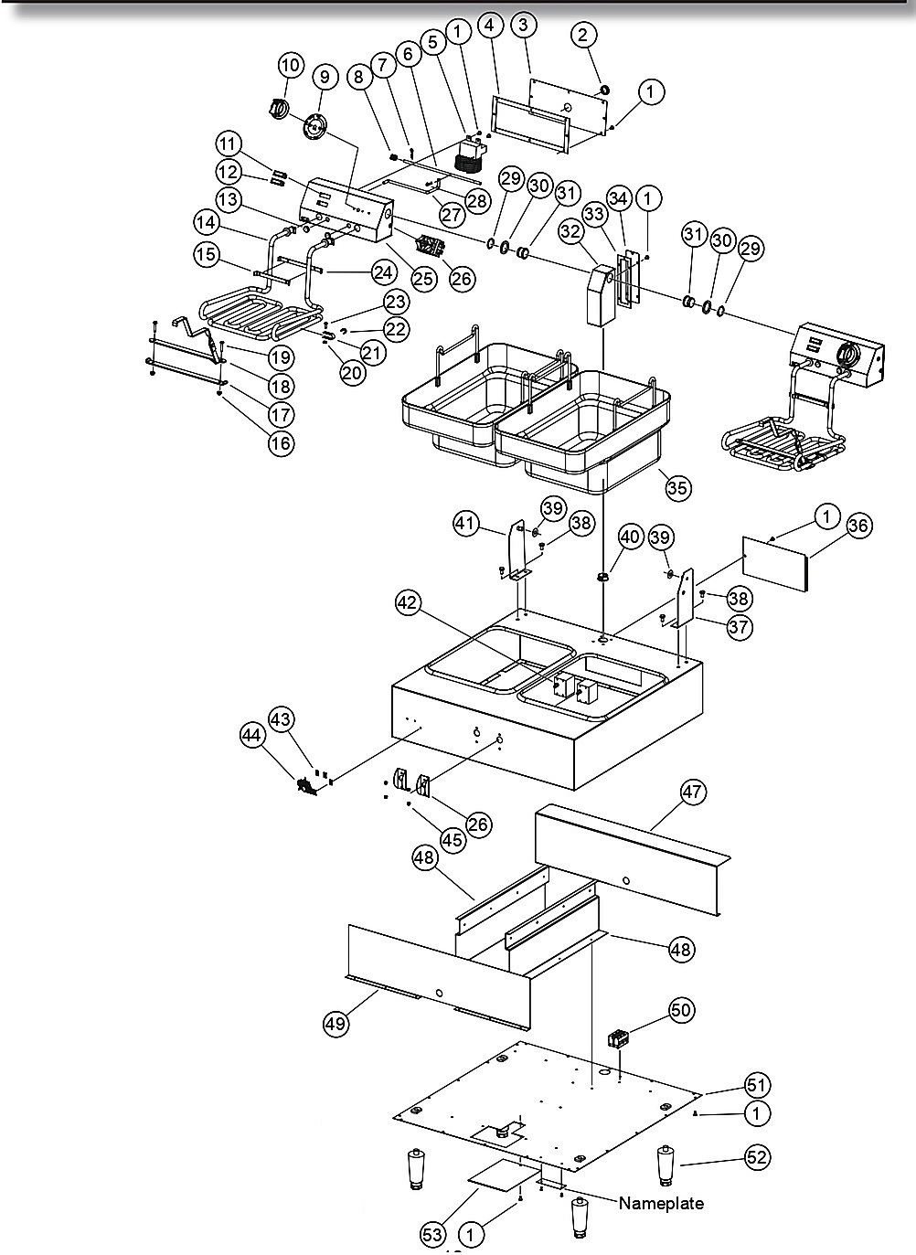 EXPLODED VIEW: 530TF & 530TEF 30lb COUNTERTOP ELECTRIC FRYER