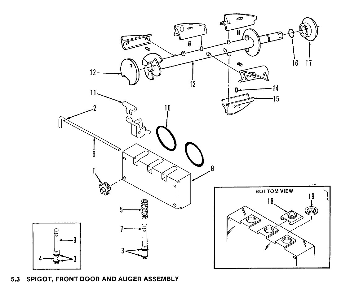 SPIGOT, FRONT DOOR AND AUGER ASSEMBLY
