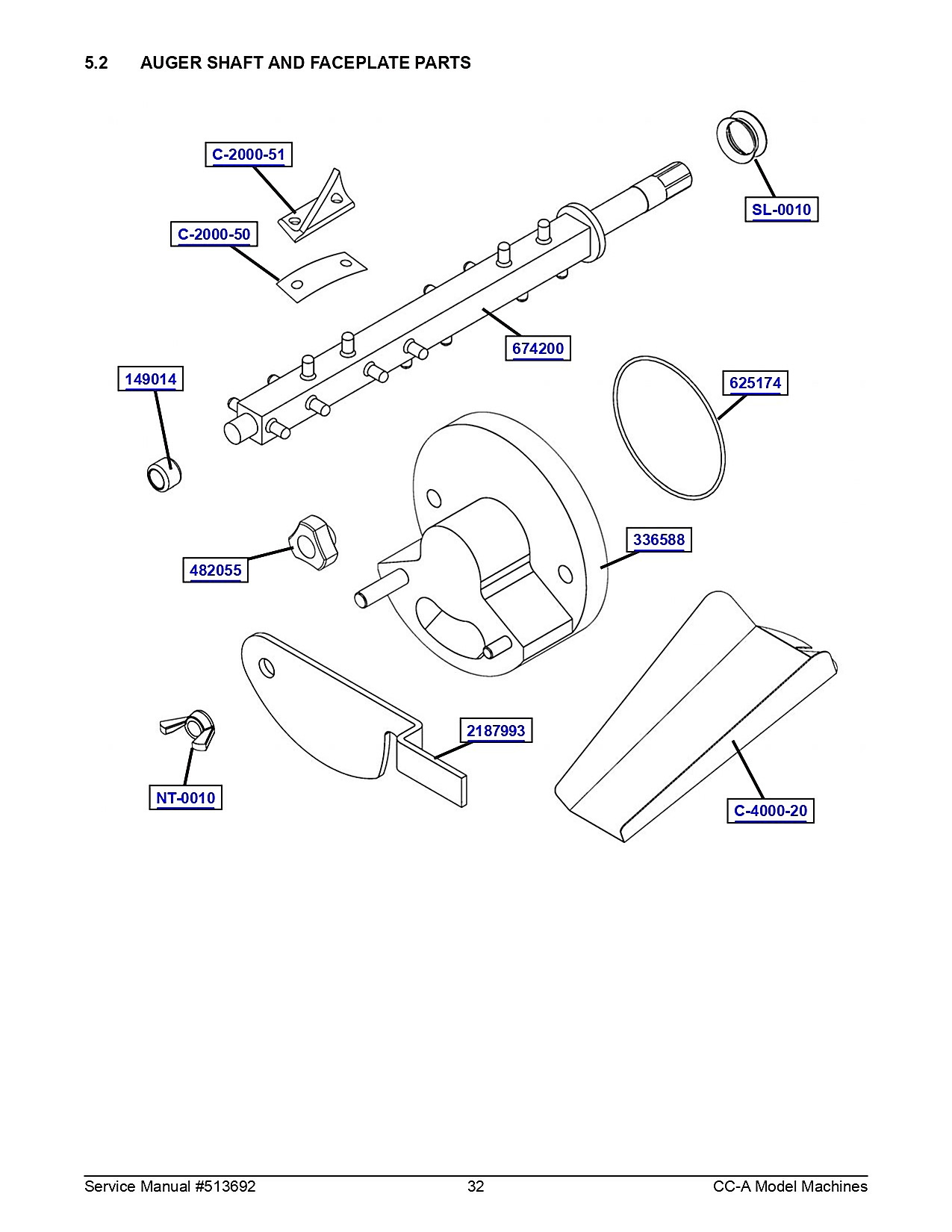 AUGER SHAFT AND FACEPLATE PARTS