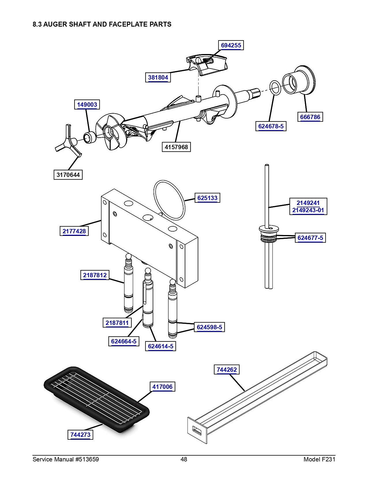 Stoelting Auger Shaft And Faceplate Parts