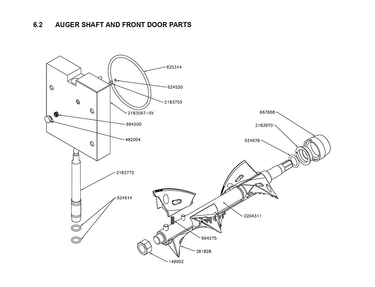 AUGER SHAFT AND FRONT DOOR PARTS