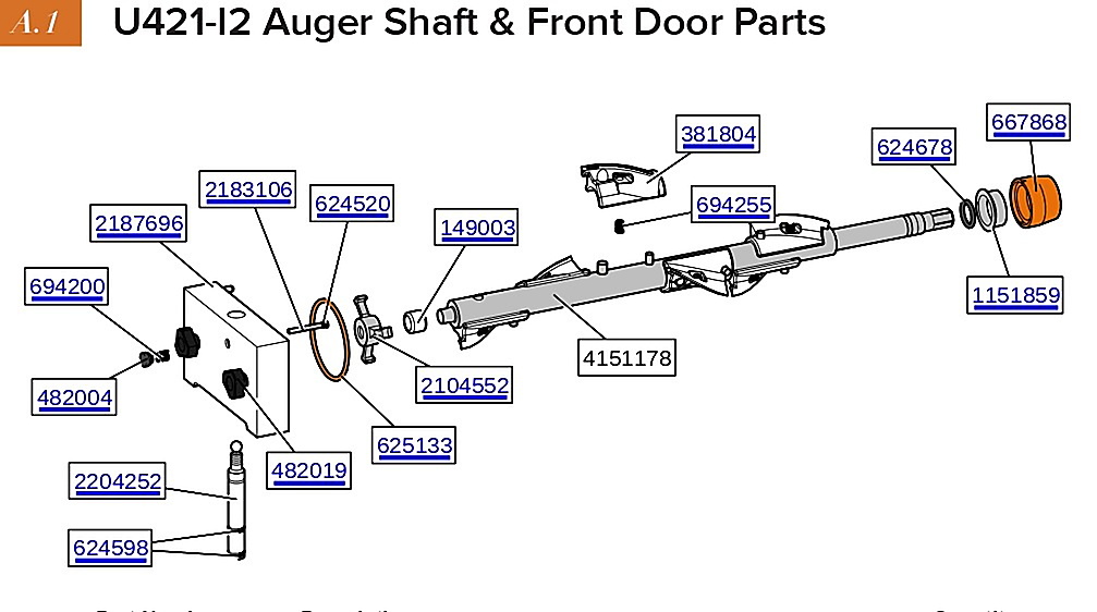 U421-I2 Auger Shaft & Front Door Parts