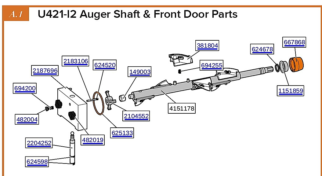 U421-I2 Auger Shaft & Front Door Parts