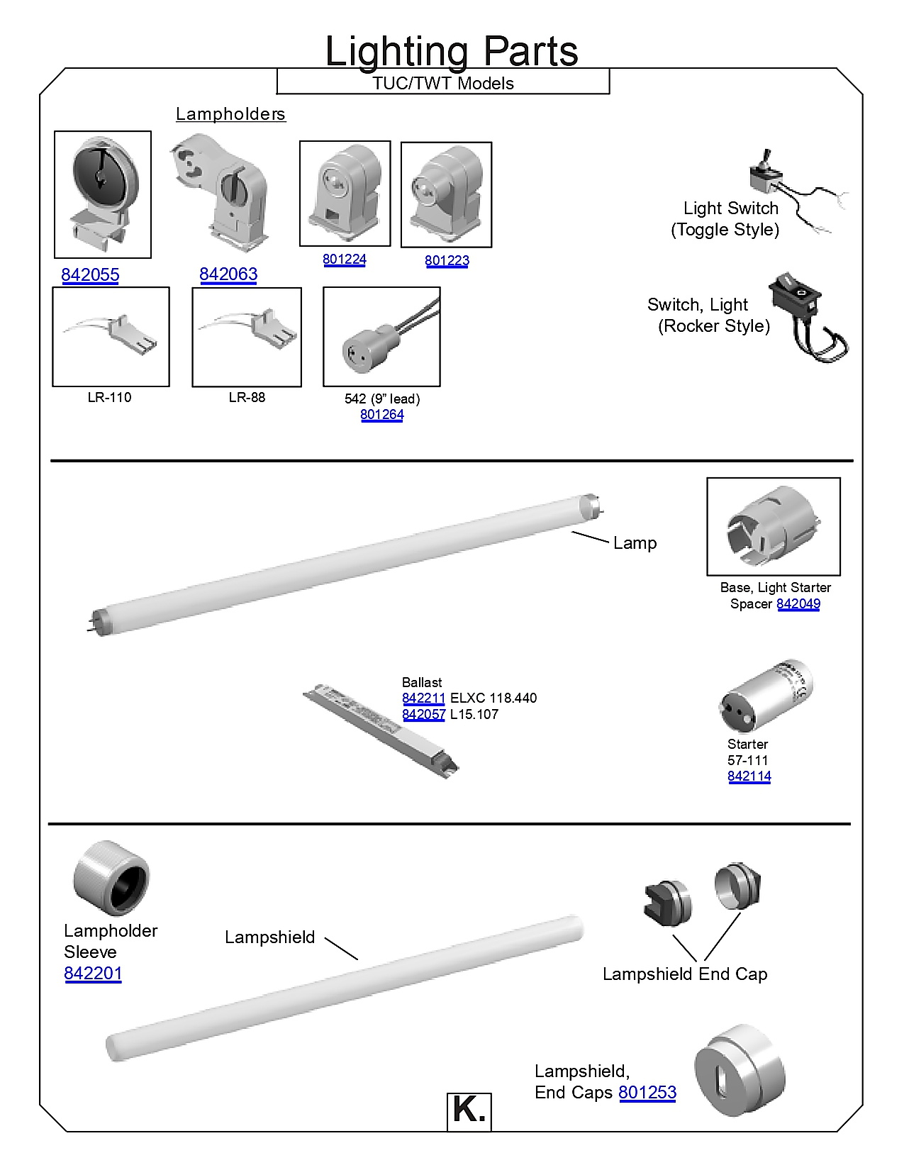 Lighting Parts TUC/TWT Models