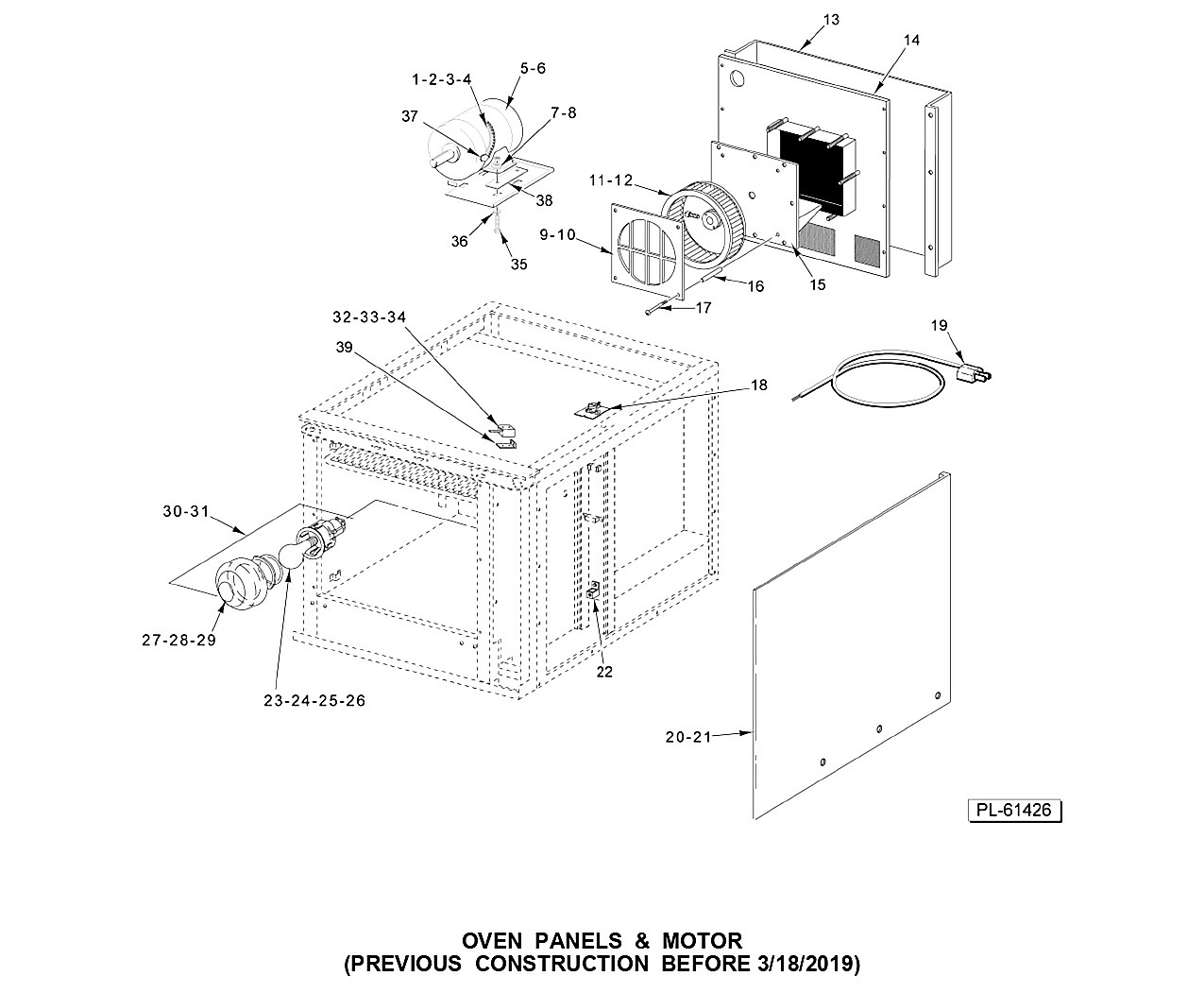 OVEN PANELS & MOTOR (PREVIOUS CONSTRUCTION BEFORE 3/18/2019)